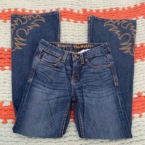 Cruel Girl Dark Blue Boot Cut Jeans with Tan Embroidery